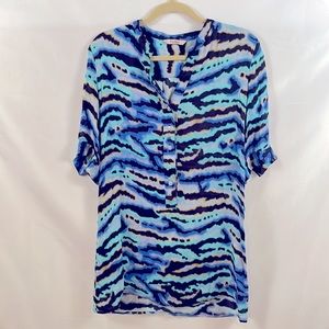 Rare— Tucker mini beach coverup aqua tiger print, 100% silk, size S